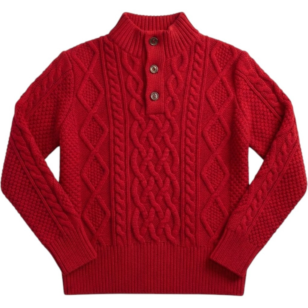 Gap Kids Red Cable Knit Mock Neck Sherpa Trim Button Sweater Boys Small